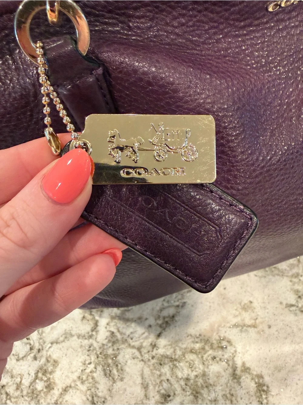 Coach Purple Leather Shoulder Bag with Gold-Tone Hardware